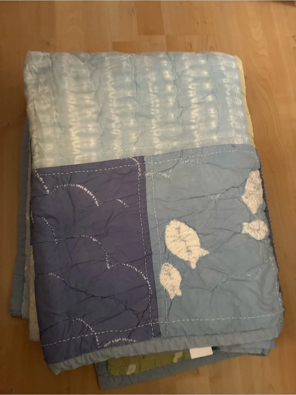 Light Blue and Lime Patchwork Quilt - Home Bedding Pottery Barn Kids Twin 68x 86